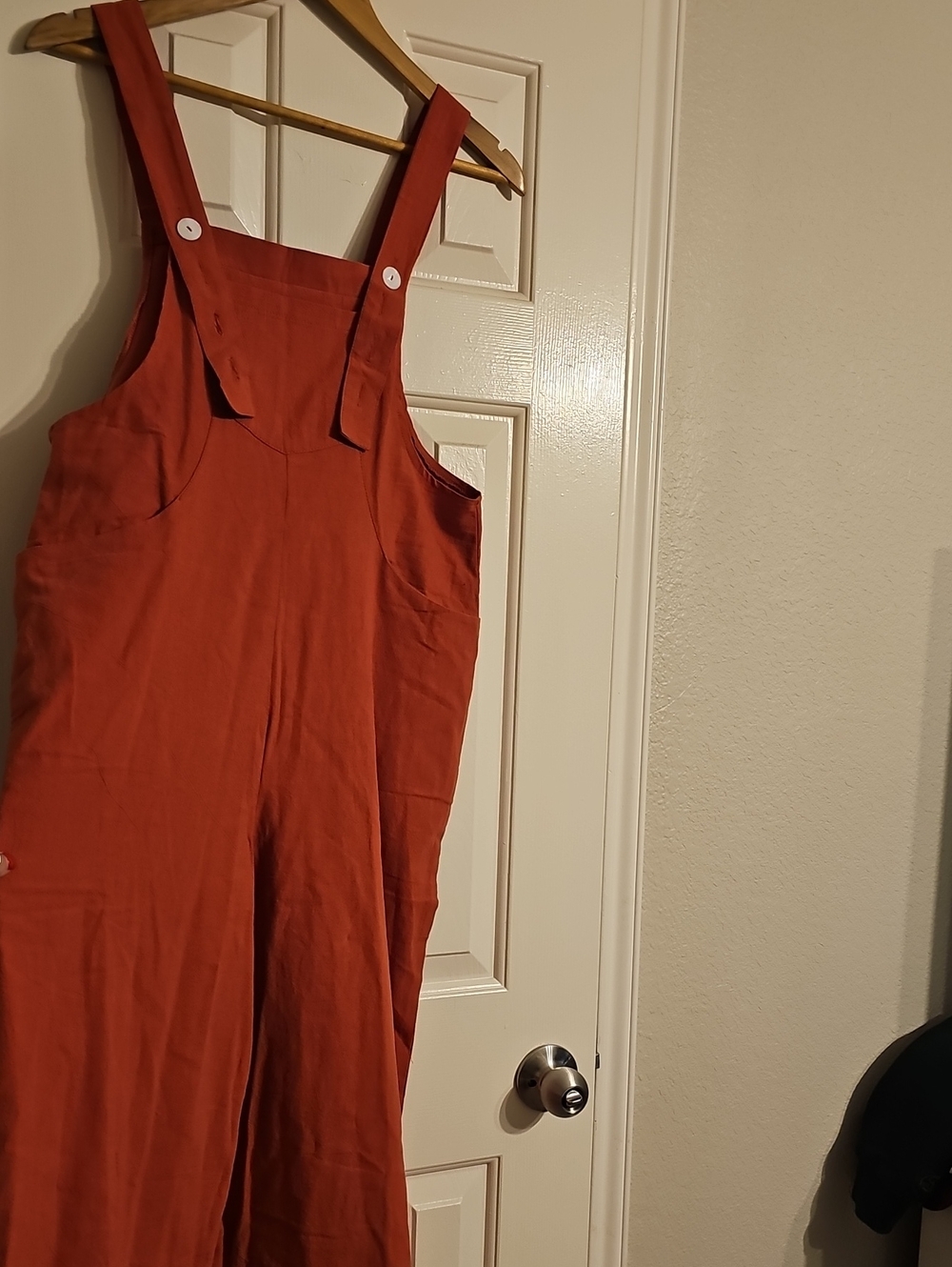 Rust Red Wide-Leg Cotton Jumpsuit